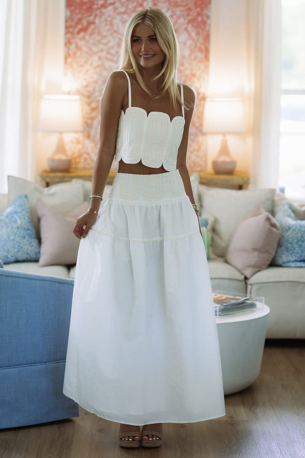 Hazel & Olive BIST4368 Marina Muse Crop Top and Maxi Skirt Set - White