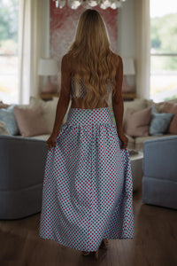 Hazel & Olive BIST4368B Marina Muse Dots Crop Top and Maxi Skirt Set - Blue and Red