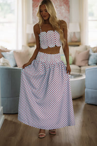 Hazel & Olive BIST4368B Marina Muse Dots Crop Top and Maxi Skirt Set - Blue and Red