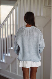 Boots and a Bow Sweater - Dusty Blue-HAZEL & OLIVE-Small-