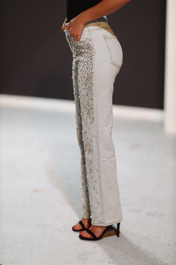 Bring It Embellished Jeans - Light Wash-HAZEL & OLIVE-Small-
