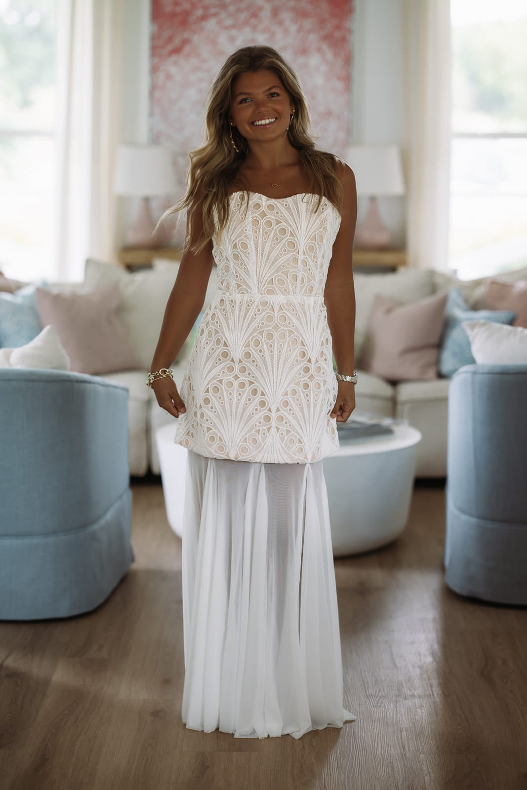 Hazel & Olive BZ10663/A Champagne Society Mini Dress and Maxi Skirt Set - White