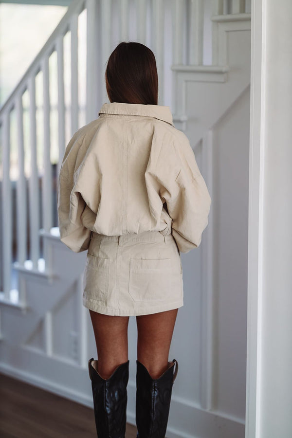 Casual Denim Mini Skirt - Khaki-HAZEL & OLIVE-Small-