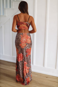 Cat's Out of the Bag Crop Top and Maxi Skirt Set - Brown-HAZEL & OLIVE-Small-