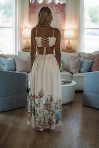 Hazel & Olive CD0179 Georgia Peach Maxi Dress - Cream, Purple, Green and Yellow