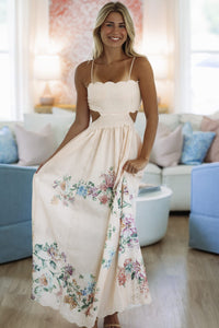 Hazel & Olive CD0179 Georgia Peach Maxi Dress - Cream, Purple, Green and Yellow
