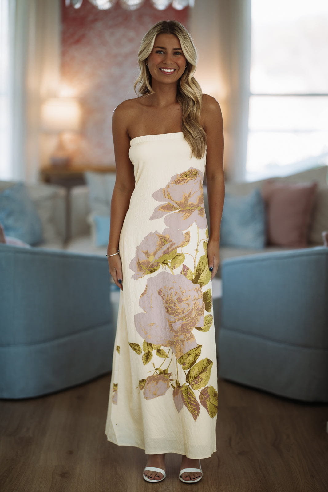 Hazel & Olive CD06646 Blow Kisses Maxi Dress - Butter Yellow, Lavender and Green