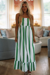 Hazel & Olive CD06828 Coast Line Stripe Maxi Dress - Green, White and Blue