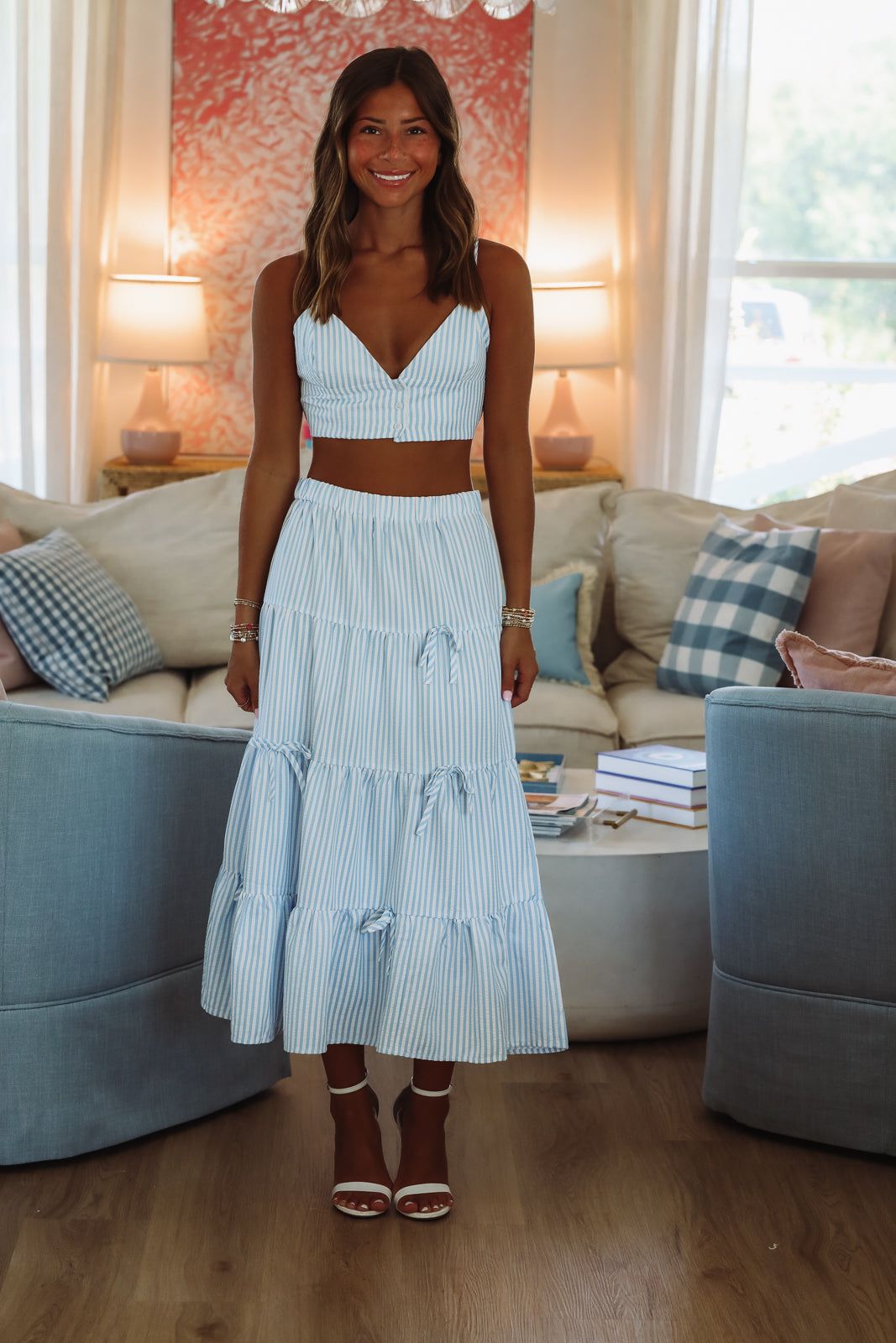 Classic Stripes Maxi Skirt - Light Blue and White-Hazel & Olive CELINE/100-Small-
