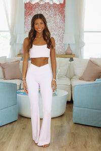 Check Me Out Flare Leggings - Pink and White-HAZEL & OLIVE-Small-