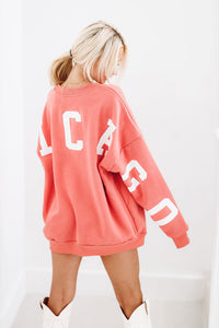 Chicago Varsity Retro Sweatshirt - Dusty Coral-HAZEL & OLIVE-XS-