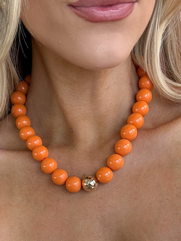 Hazel & Olive Chunky Beaded Necklace Gold Center - Orange and Gold