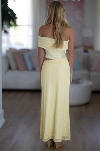 HAZEL & OLIVE CM6094DB20 Magical Moments Lace Maxi Dress - Butter Yellow