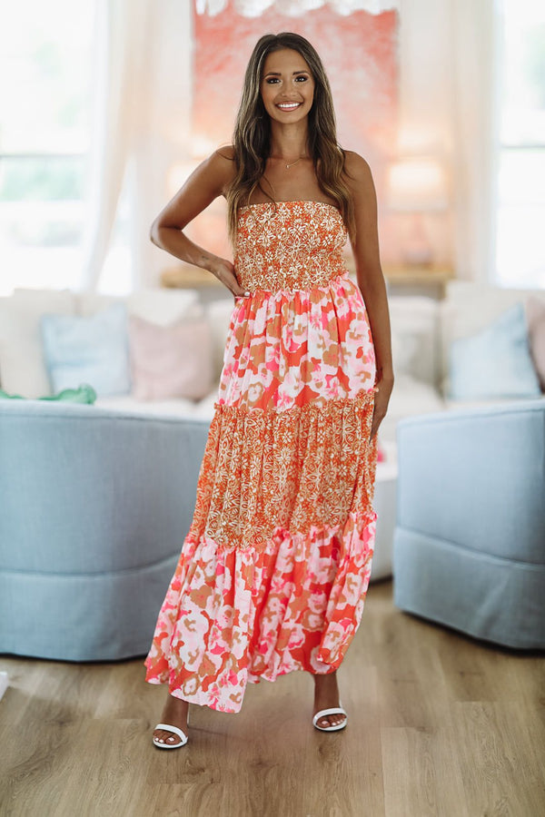 Constantly Adored Ruffle Maxi Dress - Orange Lemon Pink-HAZEL & OLIVE-Small-