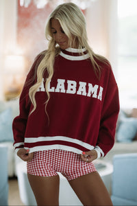Hazel & Olive CT10038 Alabama Cropped Sweatshirt - Crimson and White