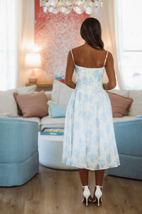Cute Floral Chick Midi Dress - Blue and White-HAZEL & OLIVE SM/D20617T-Small-