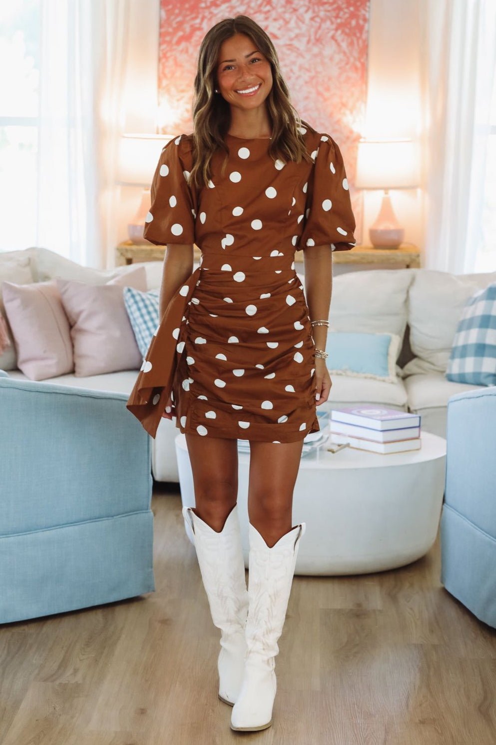 Polka Dot Perspective Mini Dress - Mocha-HAZEL & OLIVE D/10700/H-Small-