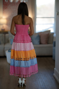 HAZEL & OLIVE D/10919/H Early Evening Midi Dress - Pink, Orange and Purple