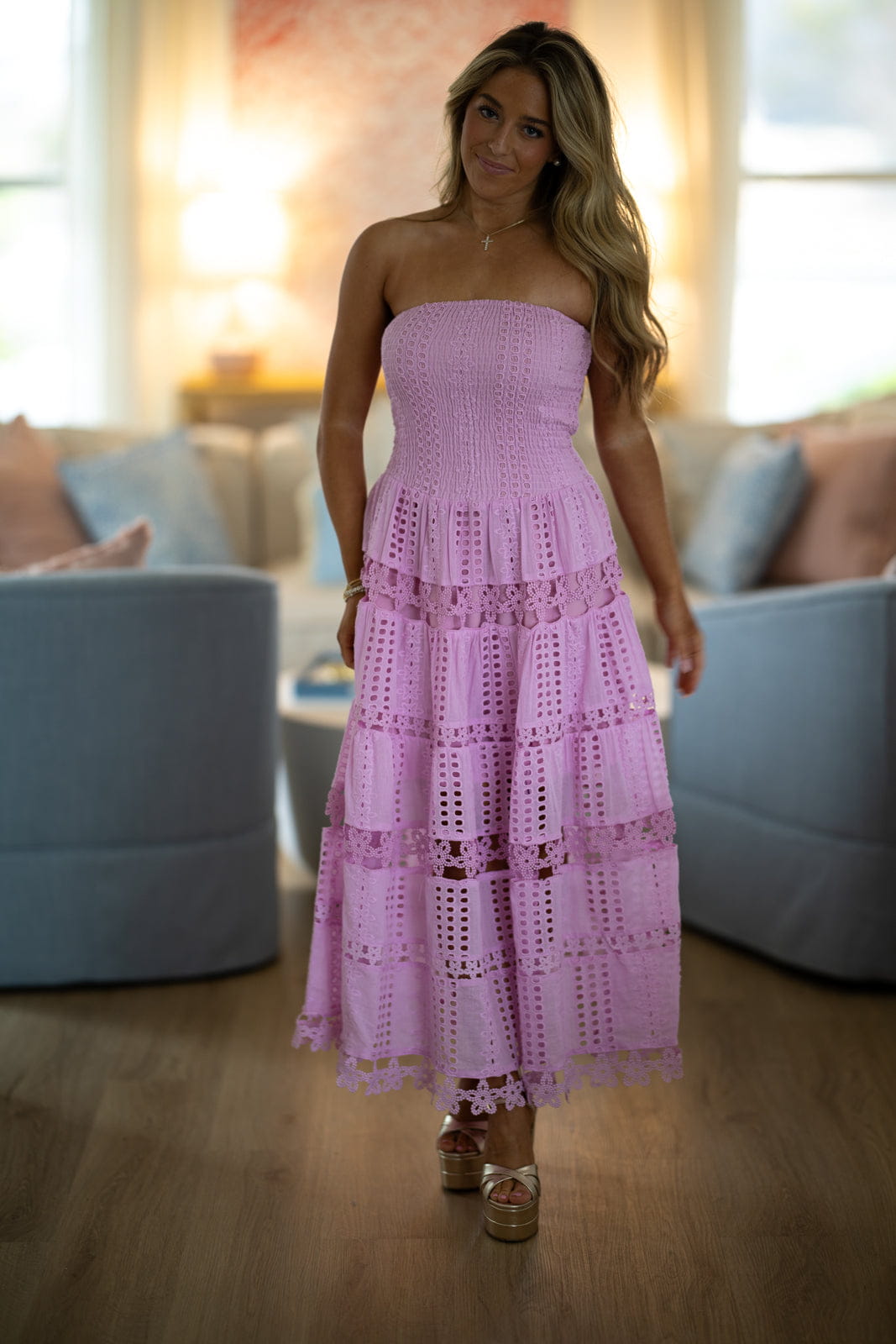 HAZEL & OLIVE D/2192/H Early Evening Midi Dress - Lavender Pink