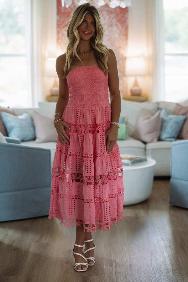 HAZEL & OLIVE D/2192/H Early Evening Midi Dress - Light Coral