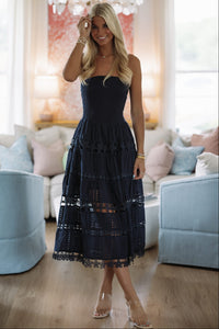 HAZEL & OLIVE D/2192/H May I Have Your Attention Please Midi Dress - Navy