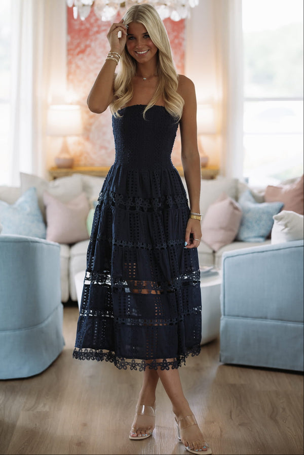 HAZEL & OLIVE D/2192/H May I Have Your Attention Please Midi Dress - Navy