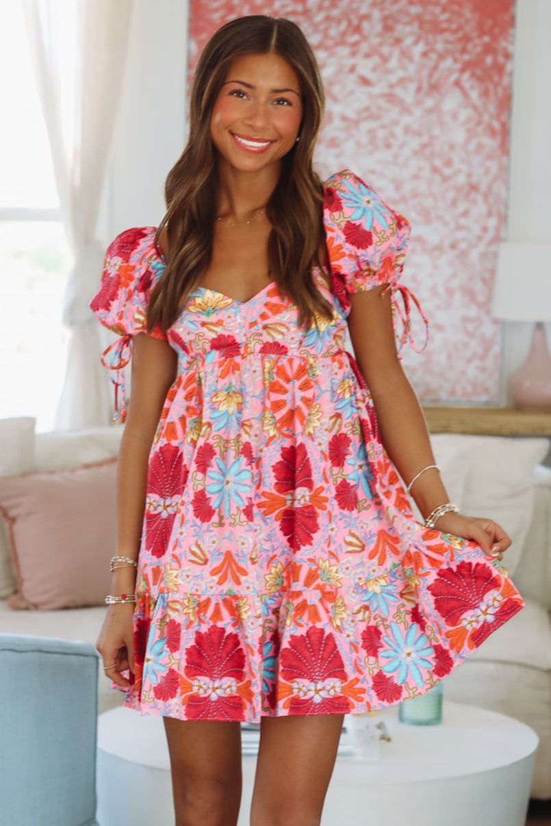 Don't Forget Me Mini Dress - Pink, Red and Blue-HAZEL & OLIVE 2500/422LDJ-Small-