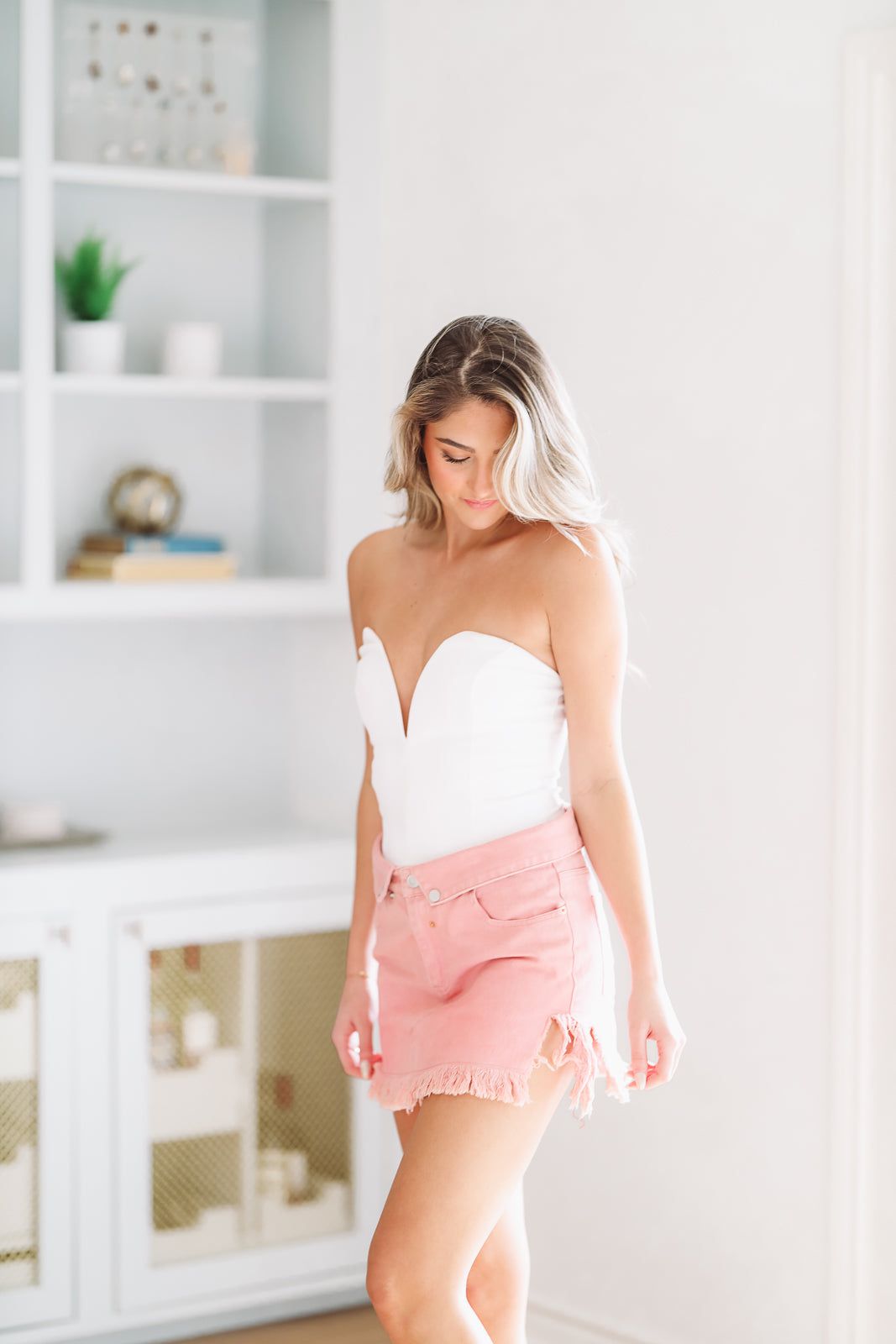 Double Snap Denim Mini Skirt - Pink-HAZEL & OLIVE-Small-