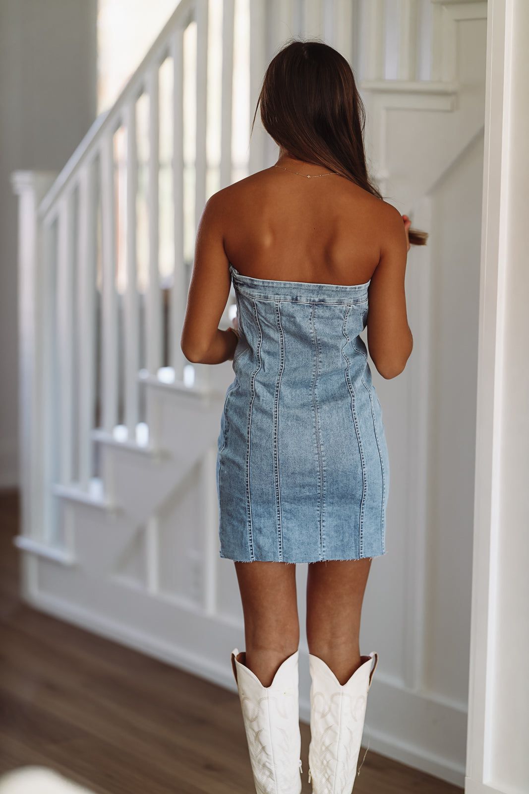 Down to Dallas Denim Dress - Light Wash-HAZEL & OLIVE-Small-