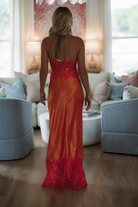 Hazel & Olive ED1957/OR A Satin Sunset Maxi Dress - Orange and Coral