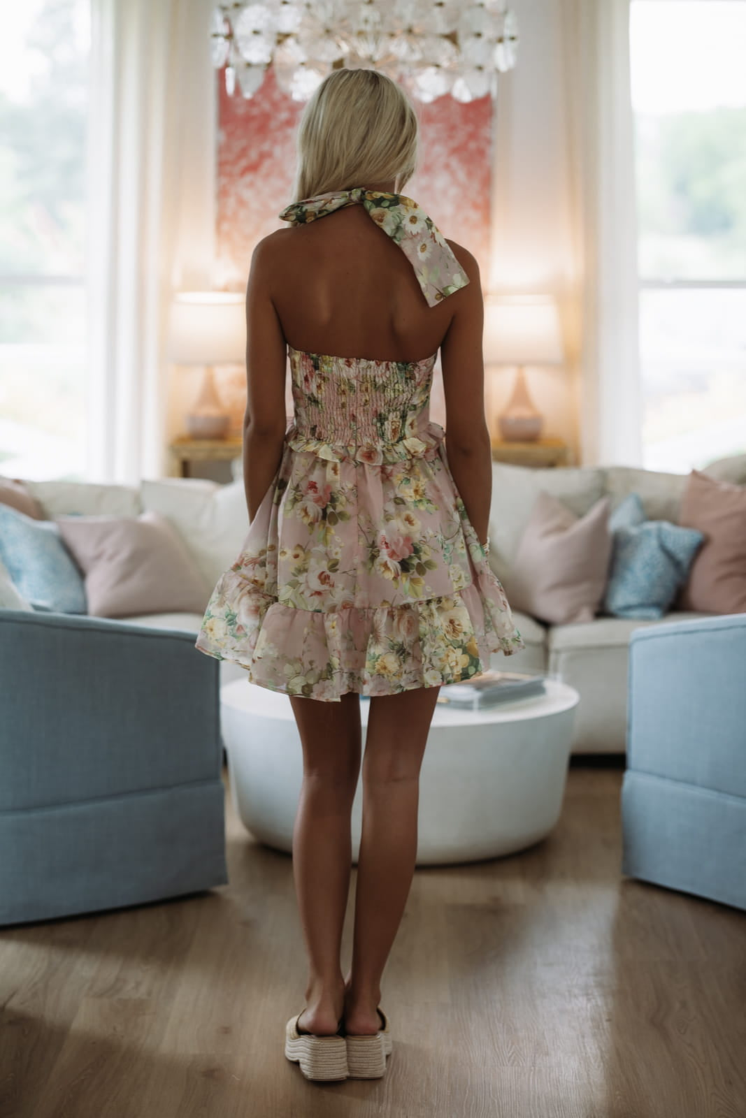 Hazel & Olive ED6000A Belle of the Garden Mini Dress - Peach, Yellow and Green