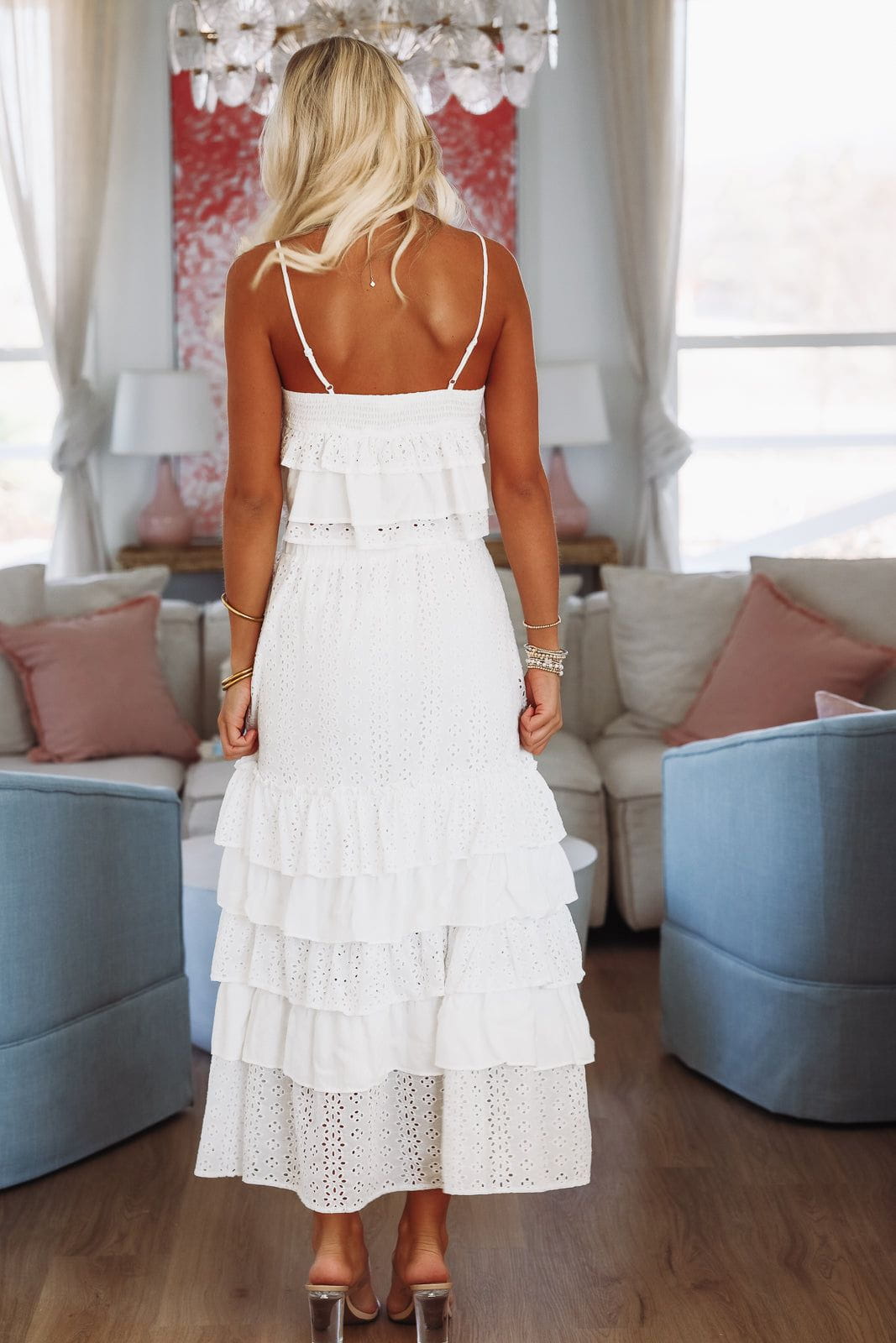 Eyelet Ruffled Maxi Skirt - White-HAZEL & OLIVE IM7788-Small-