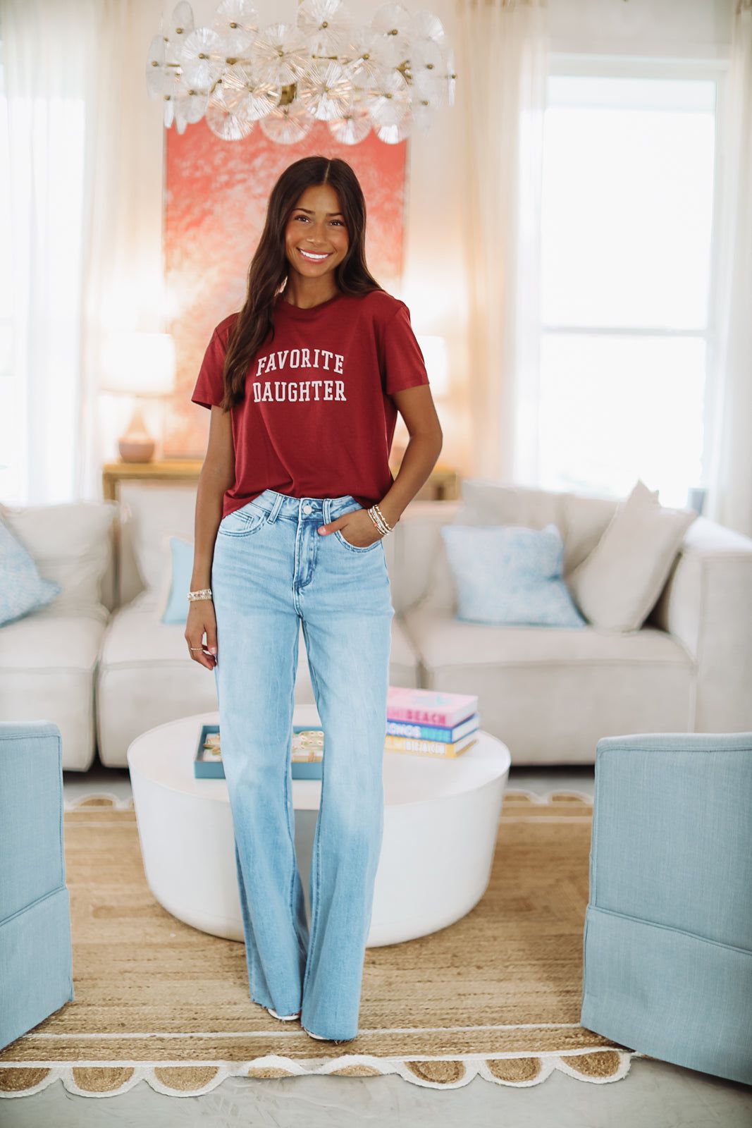 Favorite Daughter Cropped Collegiate Tee - Sangria Nights-HAZEL & OLIVE-XS-