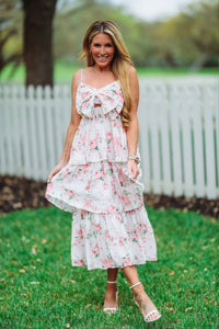 Feelings For You Midi Dress - Ivory and Pink-HAZEL & OLIVE-Small-