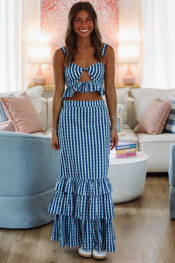 Hazel & Olive Final Play Top and Maxi Skirt Set - Blue and White