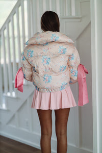 Floral Puffer Jacket - Pink and Blue-HAZEL & OLIVE-Small-