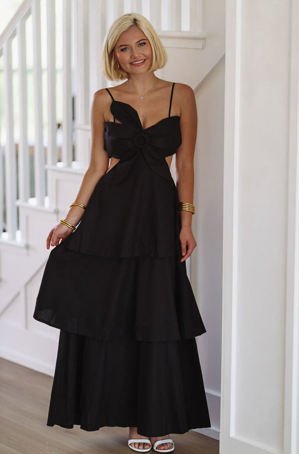 Flower on Top Maxi Dress - Black-HAZEL & OLIVE-Small-
