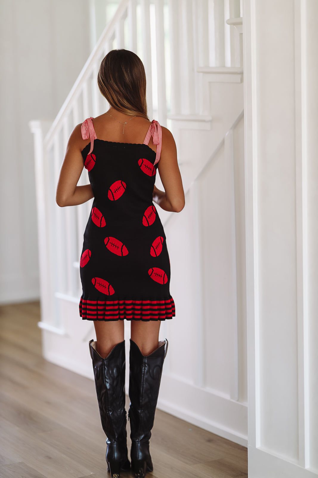 Football Ribbon Mini Dress - Black and Red-HAZEL & OLIVE-Small-