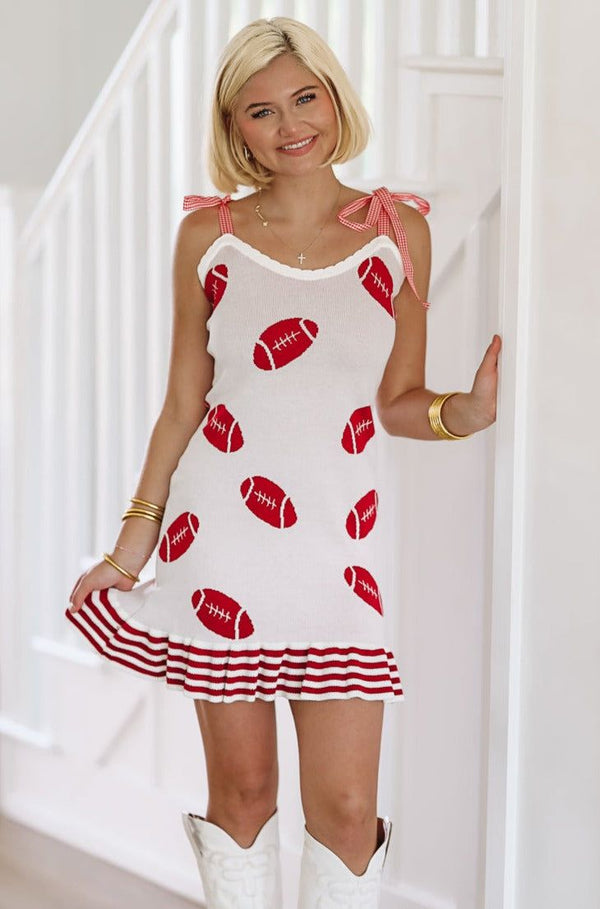 Football Ribbon Mini Dress - White and Red-HAZEL & OLIVE-Small-