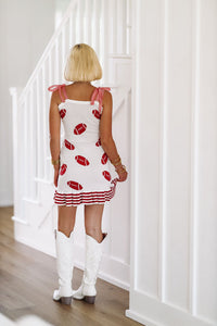 Football Ribbon Mini Dress - White and Red-HAZEL & OLIVE-Small-