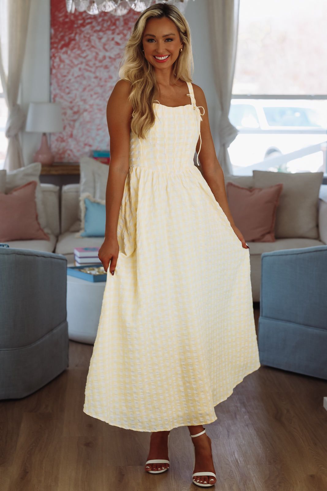Fresh Lemonade Maxi Dress By Line and Dot - White and Yellow-HAZEL & OLIVE LD5808Y-XSmall-