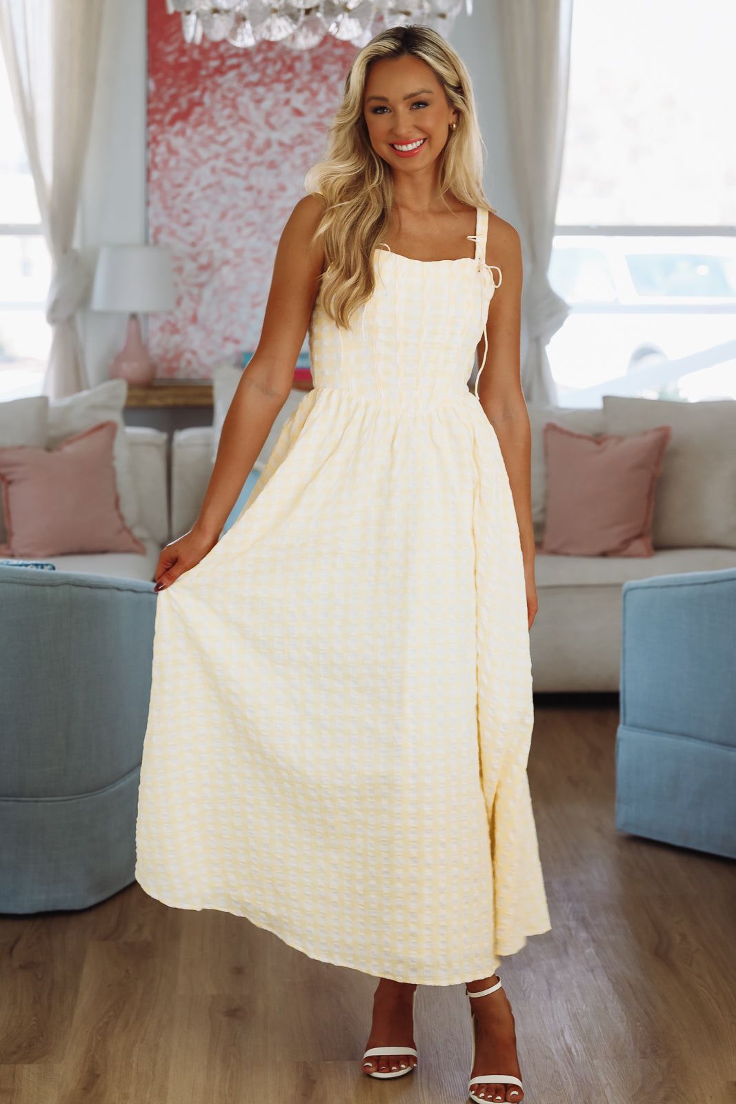 Fresh Lemonade Maxi Dress By Line and Dot - White and Yellow-HAZEL & OLIVE LD5808Y-XSmall-