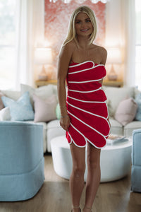 Hazel & Olive G7060 Curves Ahead Mini Dress - Red and White