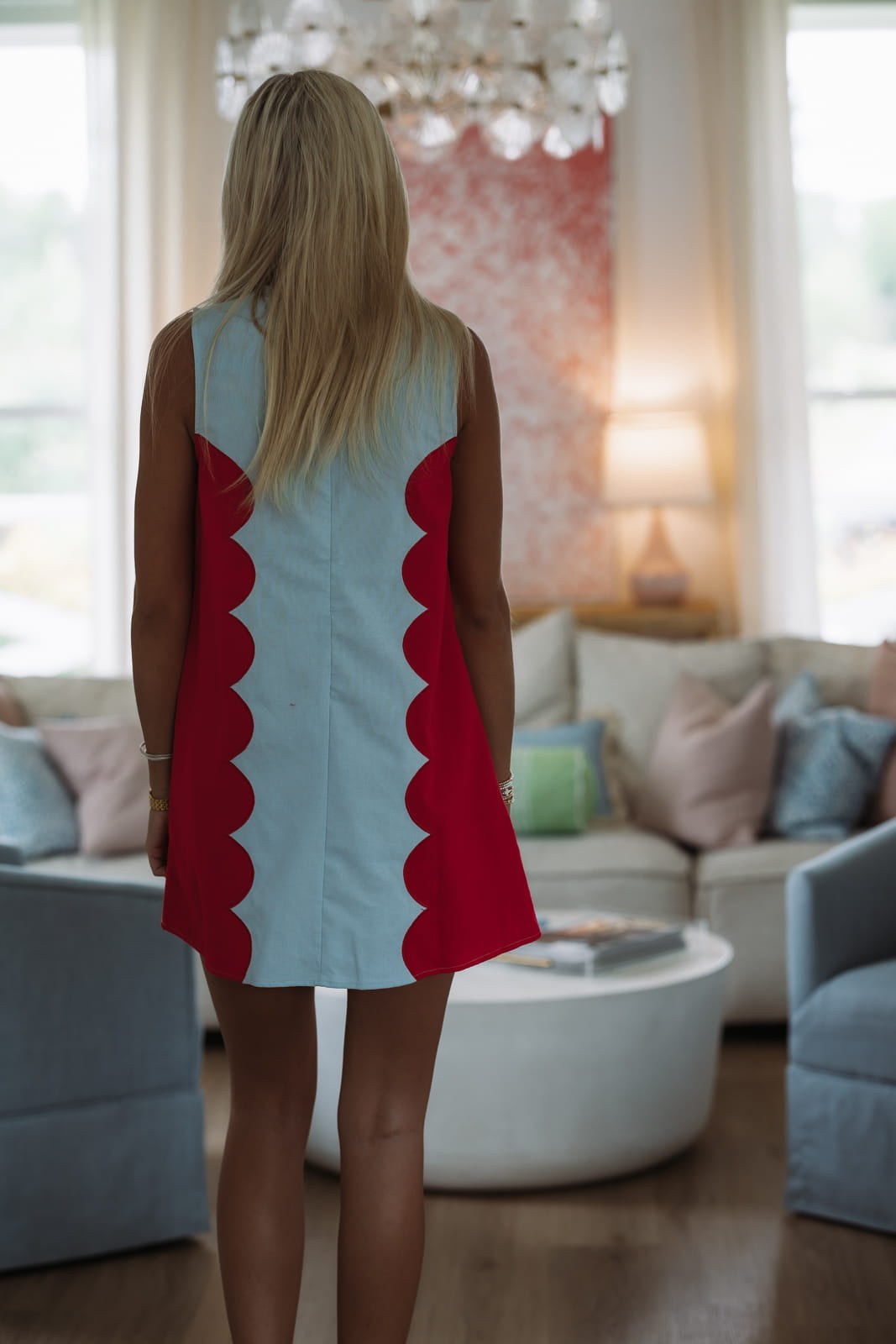 Hazel & Olive G7114 Goove Theory Mini Dress - Light Blue and Red