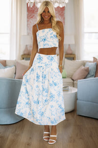 Hazel & Olive G7287UBP Stadium Florals Maxi Skirt - Blue and White