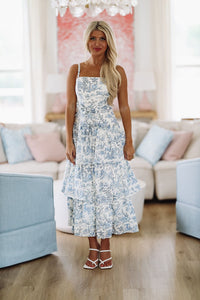Garden Waltz Maxi Dress - Blue and White-HAZEL & OLIVE-Small-
