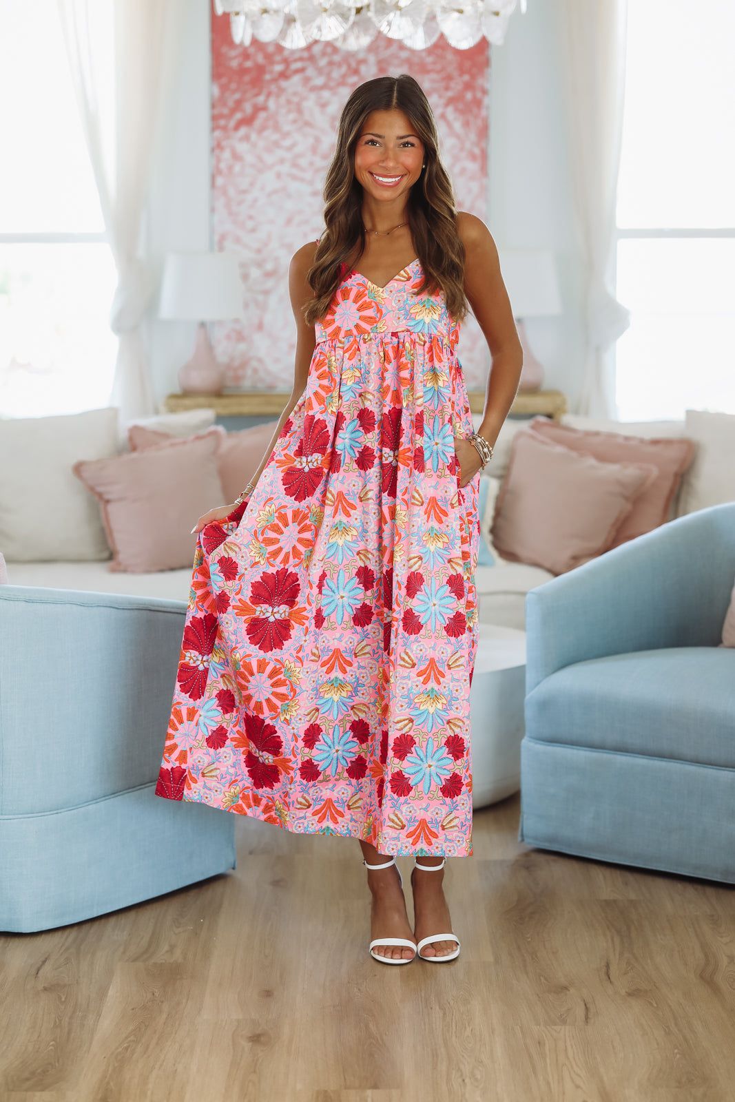 Go To Palm Springs Midi Dress - Pink Blue Yellow Orange-HAZEL & OLIVE 2500/363LDA-Small-