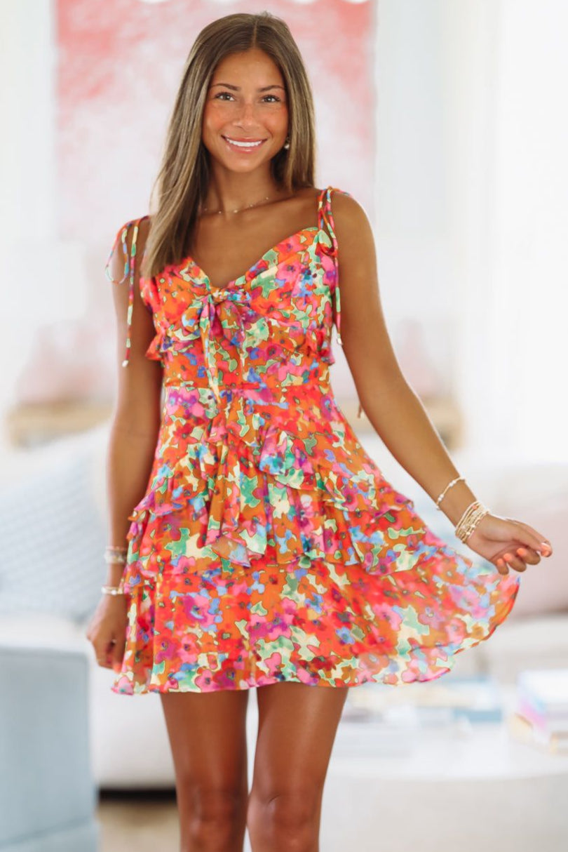 Let's Celebrate Mini Dress - Orange and Pink-HAZEL & OLIVE HD2004-Small-
