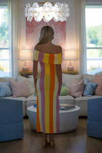 Hazel & Olive HN3835D Citrus Sunrise Midi Dress - Yellow, Orange and Lavender