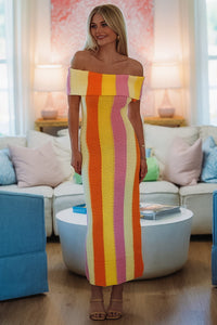 Hazel & Olive HN3835D Citrus Sunrise Midi Dress - Yellow, Orange and Lavender